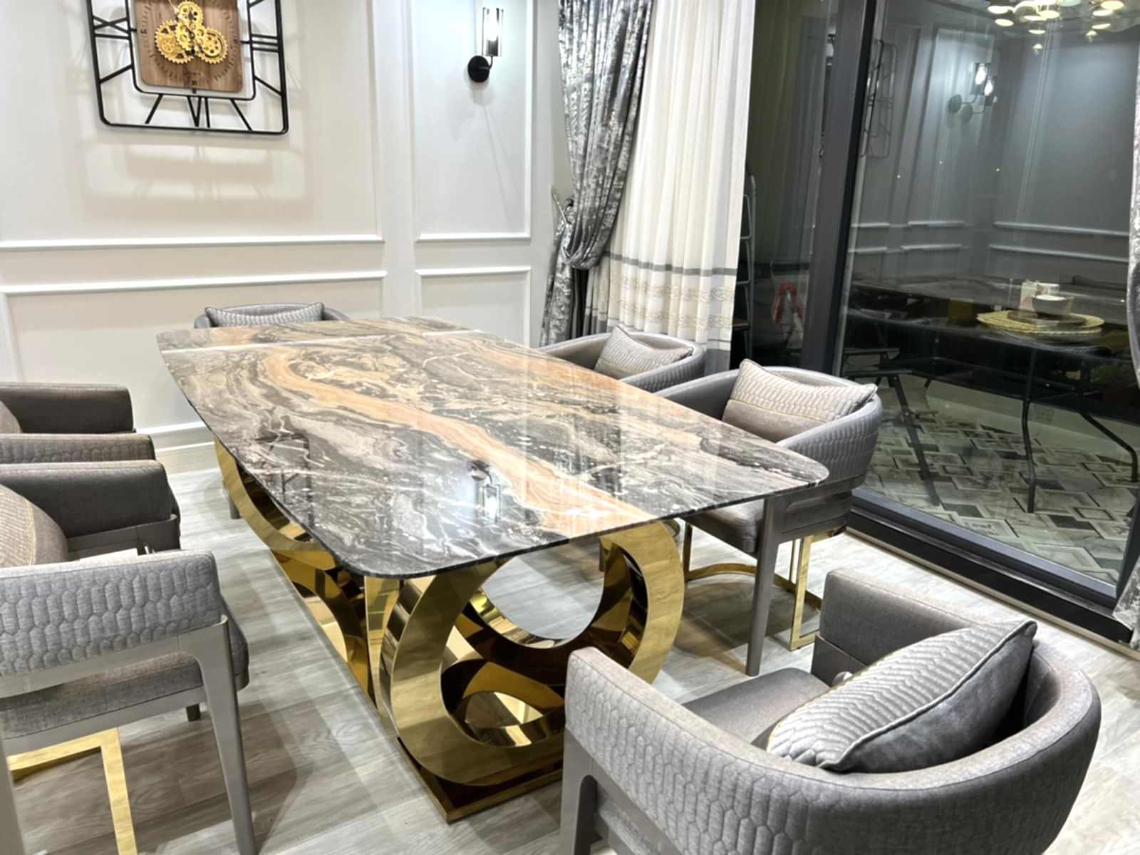 titanyum ayakli mermer masa Titanyum Ayaklı Grigio Mermer Masa